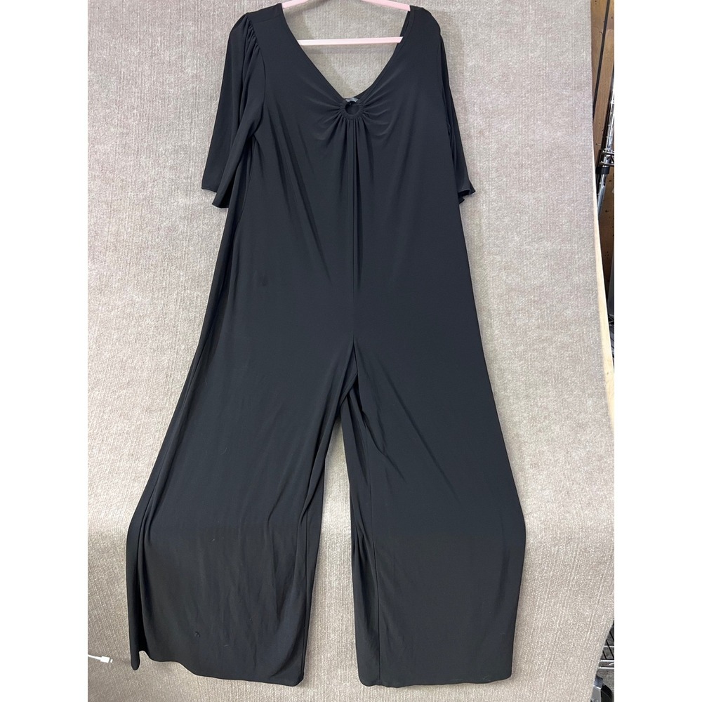 Sami & Jo Plus Size 1X Black Jumpsuit V Neck Keyhole Wide Leg Elegant Evening
